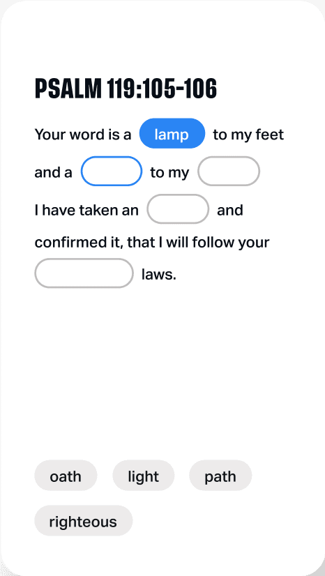 Get to know God’s Word with the daily memorization game.
